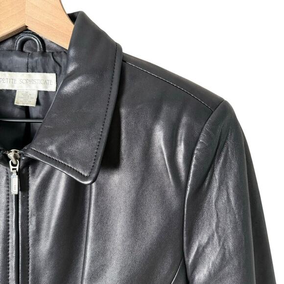 Petite Sophisticate Vintage Black Genuine Leather Jacket Zipper Front, Sz M - Picture 4 of 10